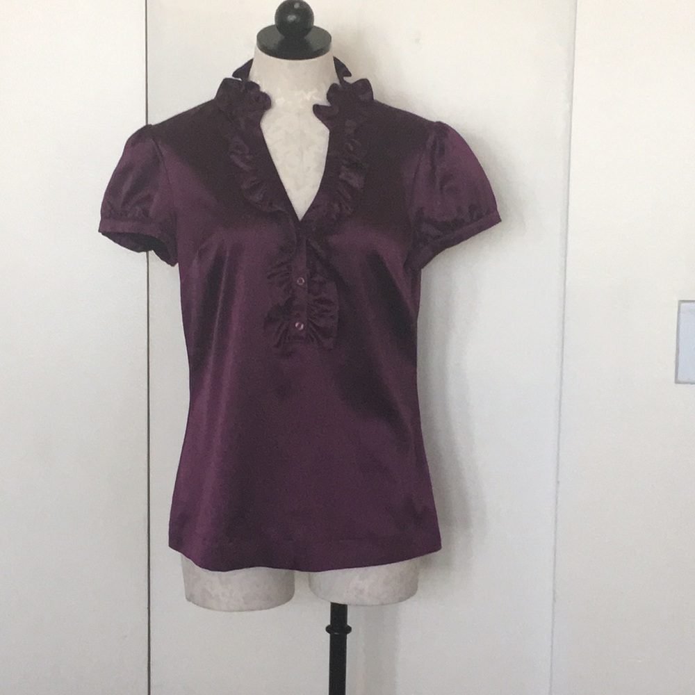 Anne Taylor women’s Aubergine ruffle front blouse